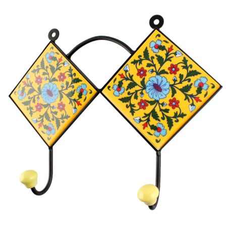 Turquoise Tiny Wheel Flower Ceramic Tile Hook